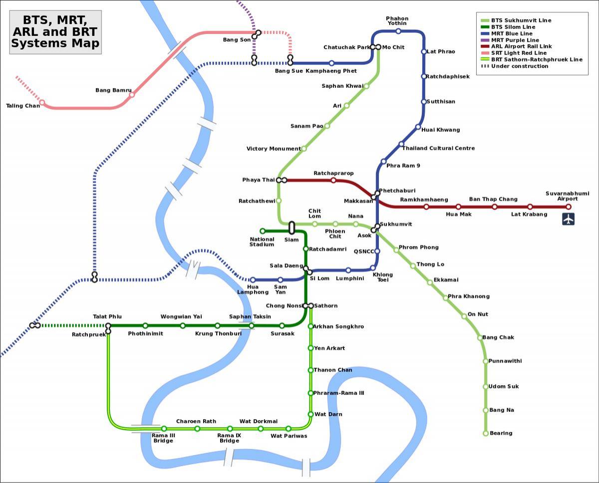de airport rail link, kaart bangkok