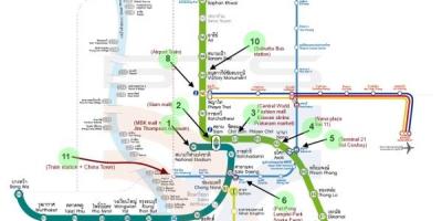 Kaart van bangkok skytrain kaart met attracties