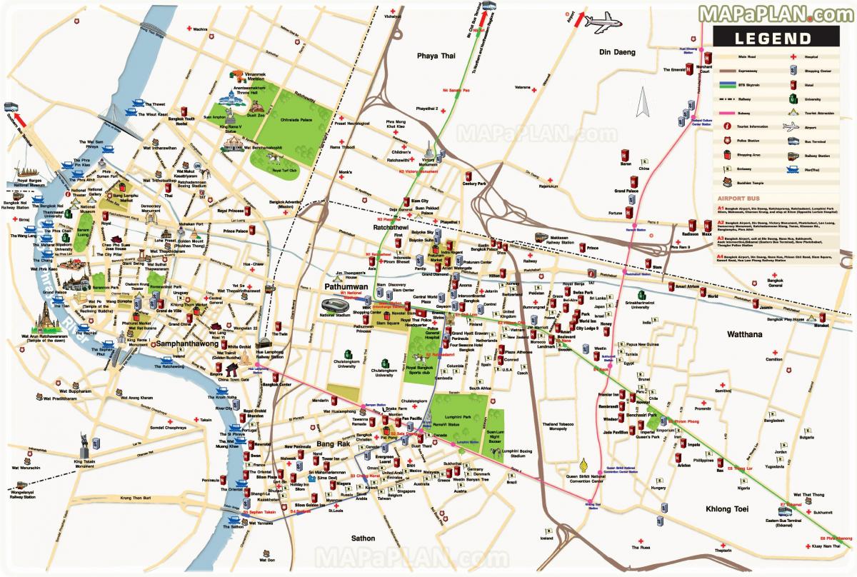 bangkok belangrijkste bezienswaardigheden kaart