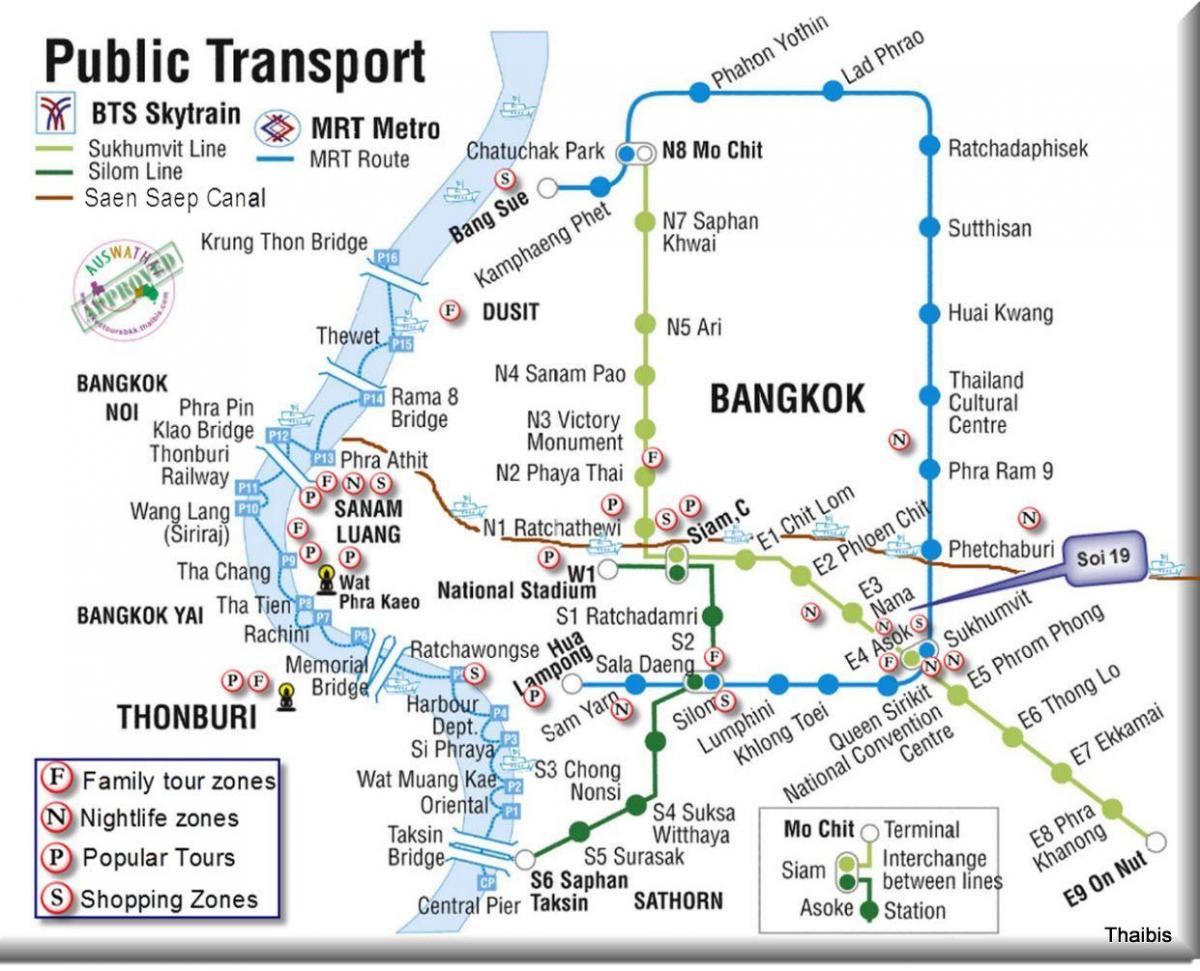 het openbaar vervoer in bangkok kaart