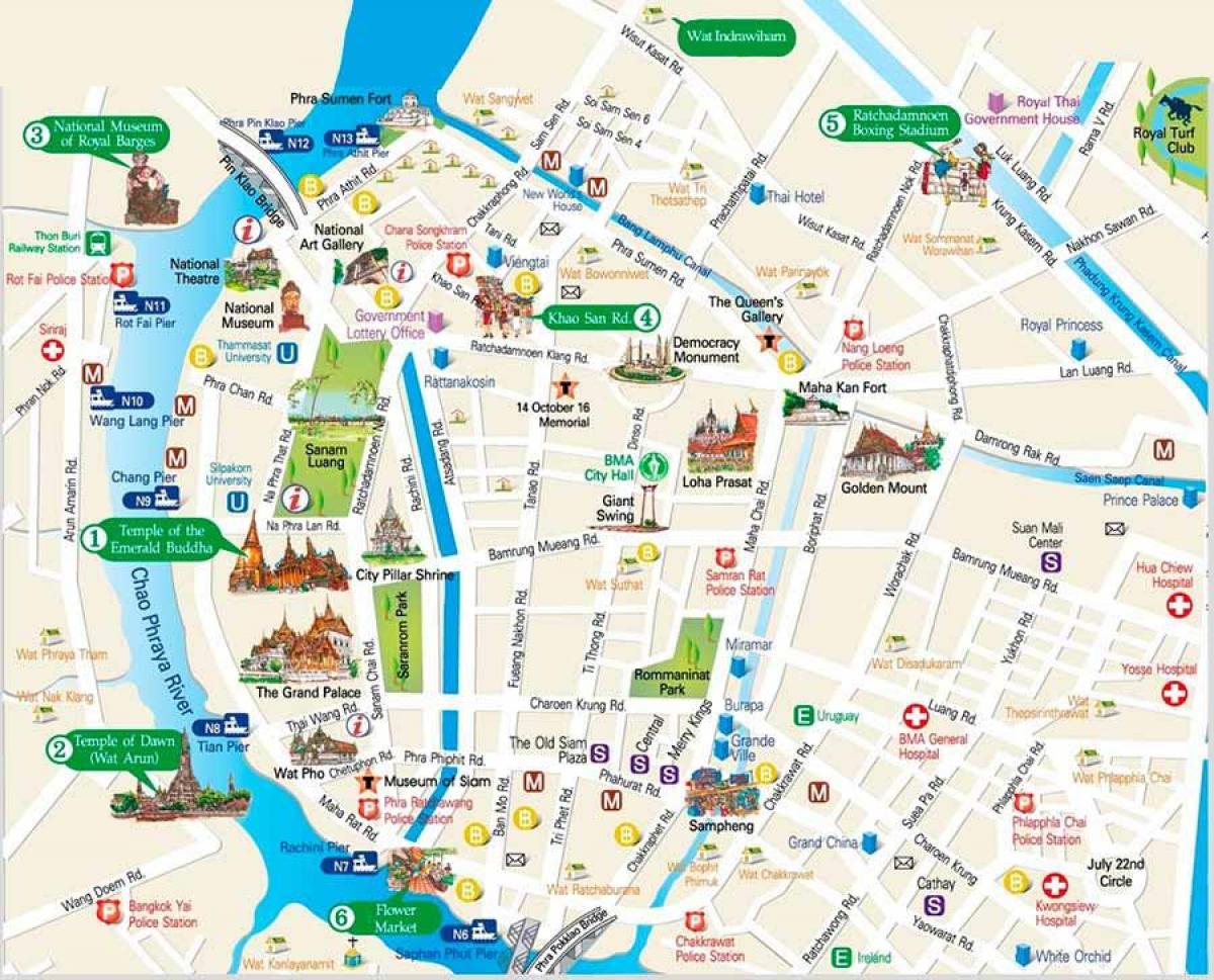 bangkok plaatsen om te bezoeken kaart
