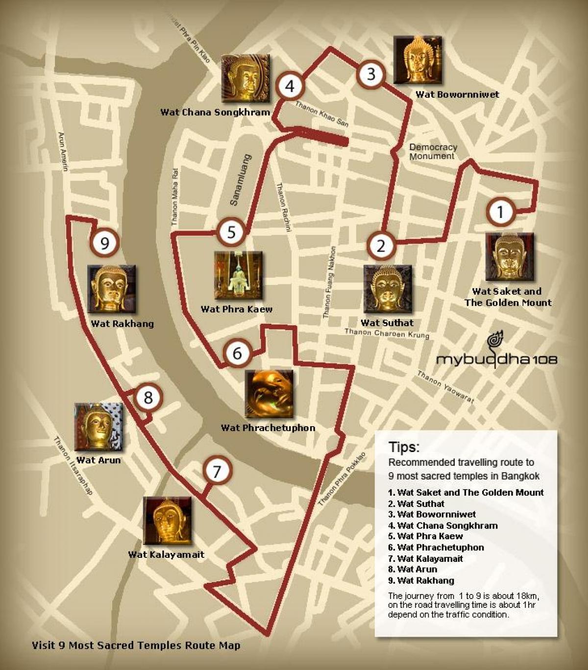 kaart van bangkok tempel tour