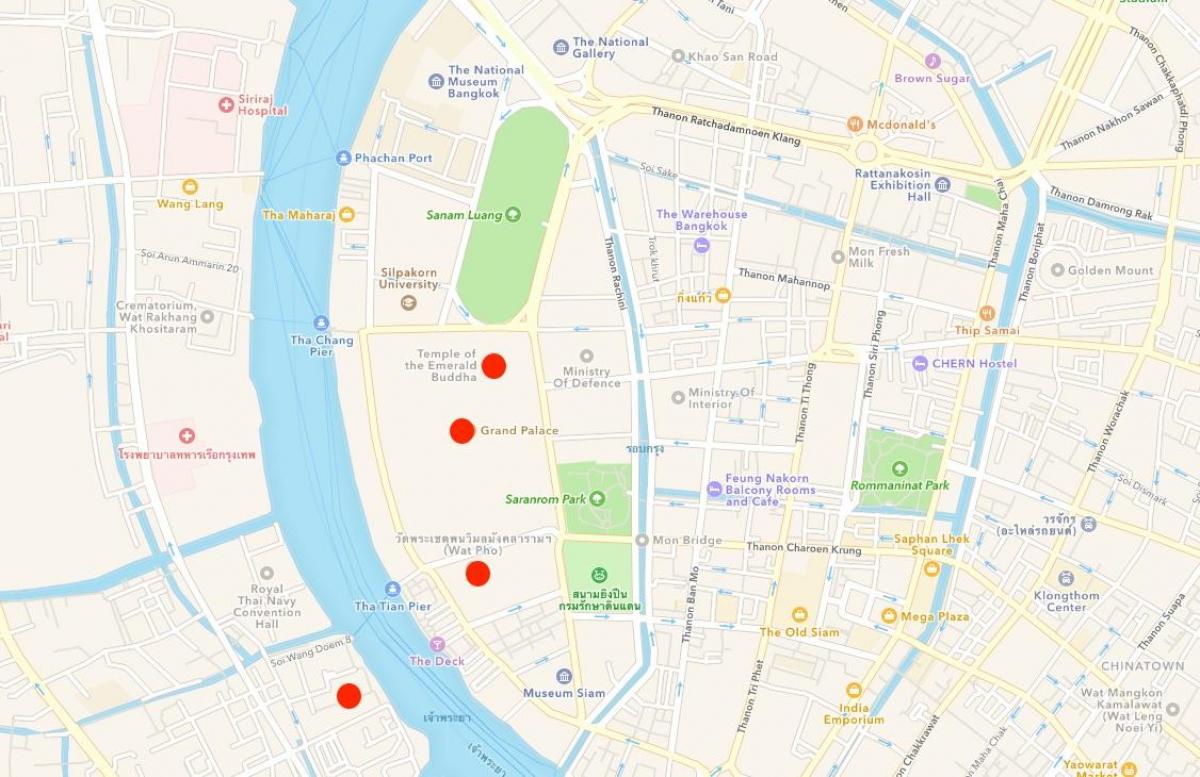 kaart van de tempels in bangkok