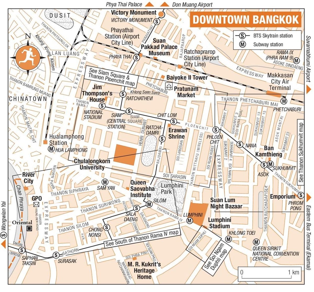 het centrum van bangkok kaart