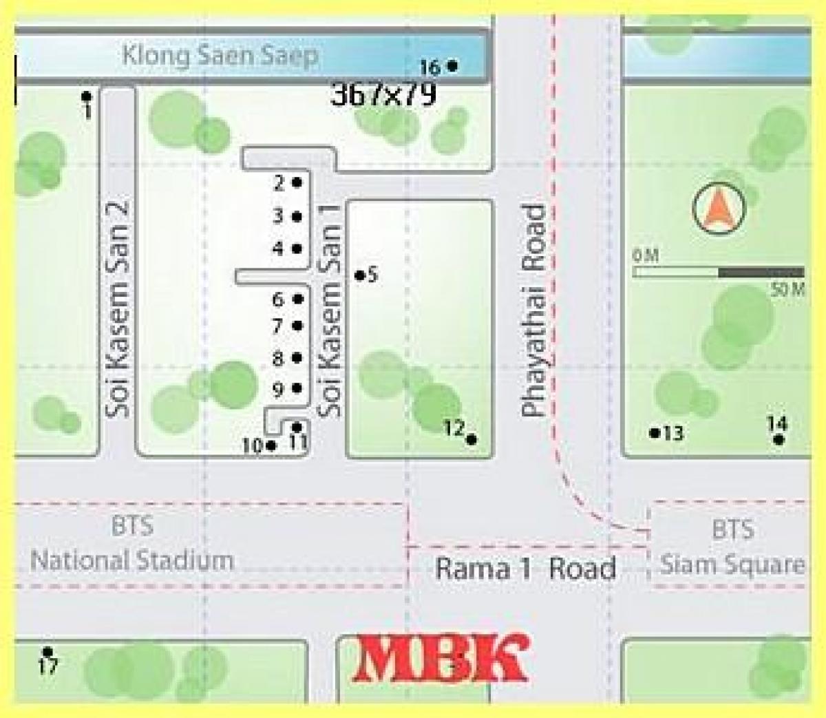 de mbk shopping mall in bangkok kaart