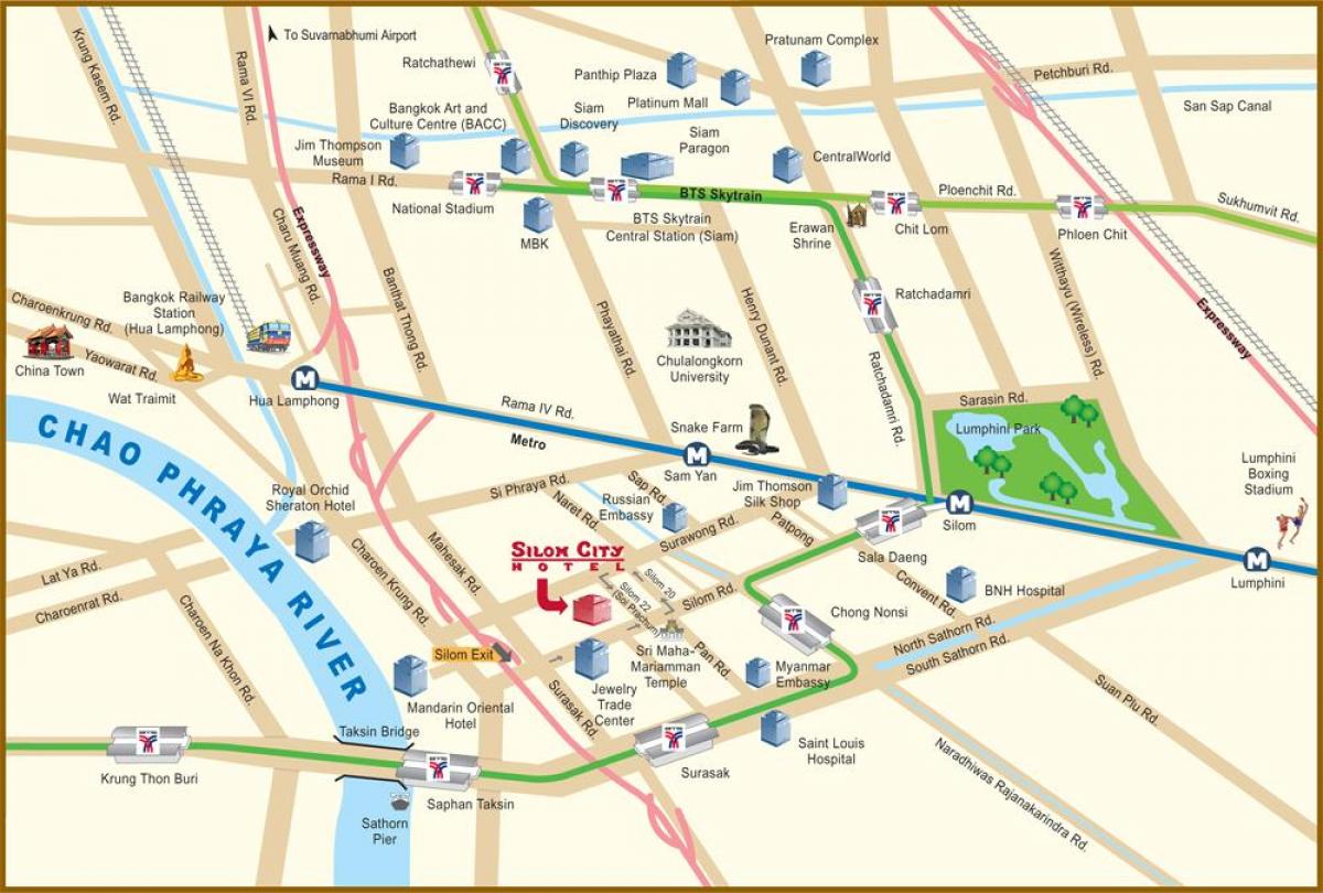 kaart van de rivier de stad bangkok